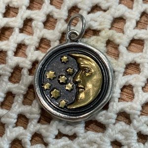 Waxing poetic wing and prayer moon and stars pendant